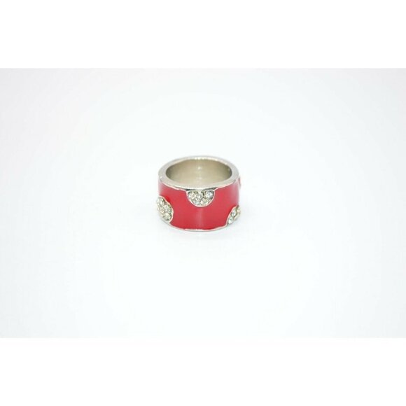 Red Enamel Clear Rhinestone Dot Abstract Silver - Picture 2 of 4